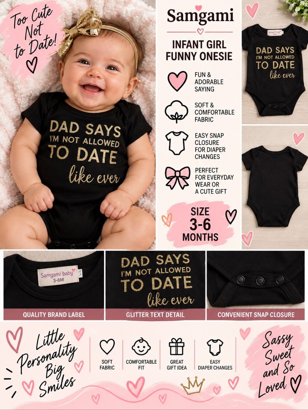 Samgami infant girl 3-6m no dating daughter onesie #35